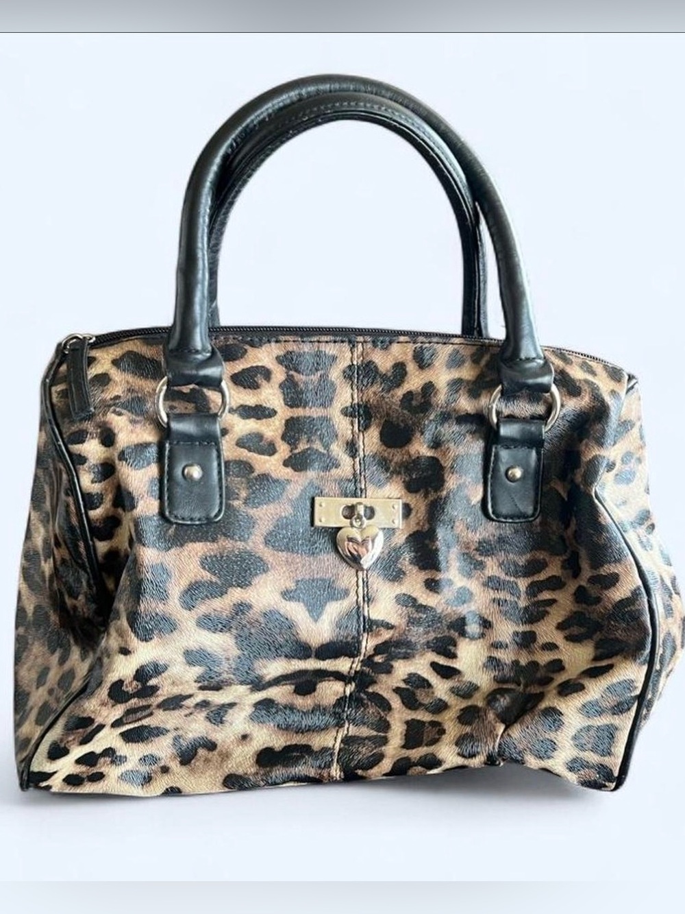 Leopard Print Satchel Bag with Black Trim